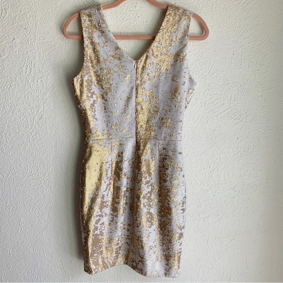 Dress the Population Cody Gold and White Sequin Bodycon Dress Sz Small - Picture 6 of 8